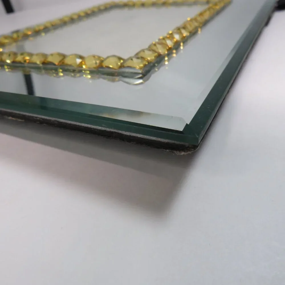 Beveled Mirror Glass Picture Frame with Yellow Rhinestone border High Quality